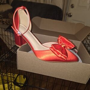 SHEIN Red Satin Bow Heels